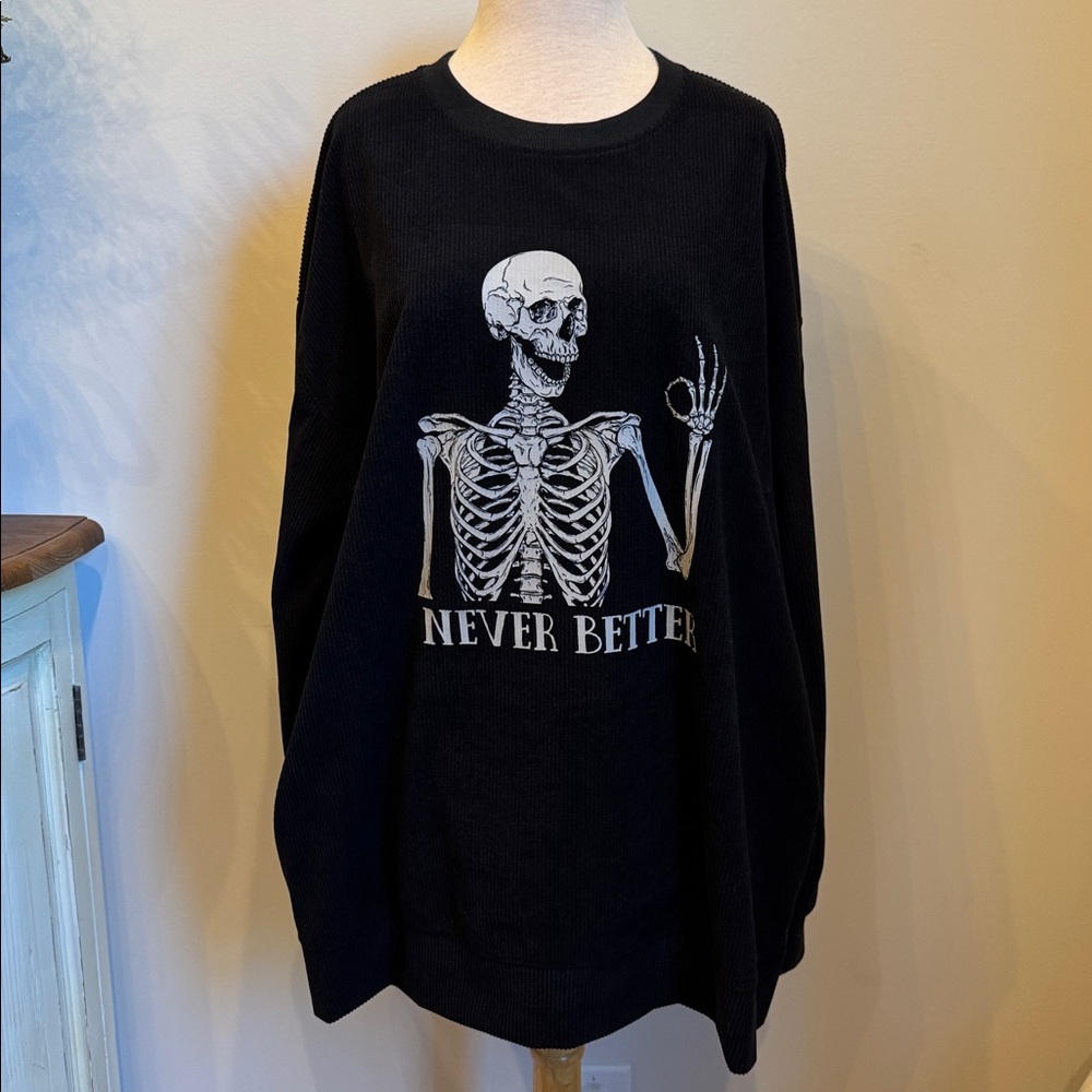 Black Skeleton “Never Better” Crewneck